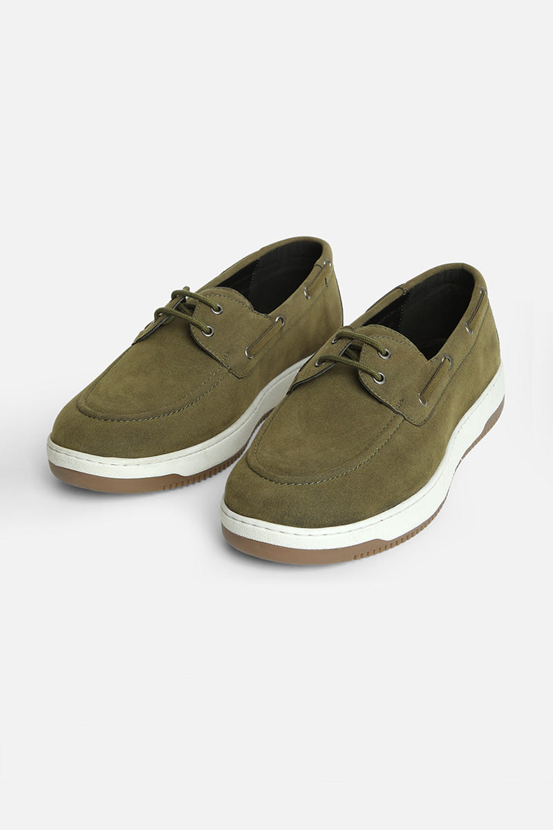 Olive Lace up Boat Shoes